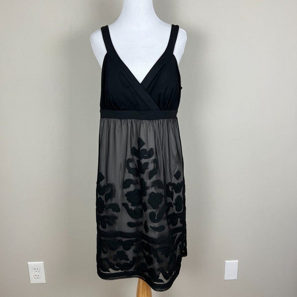 Inc International Concepts Dress L Black Mesh Embroidered V-Neck Y2K Whimsigoth
